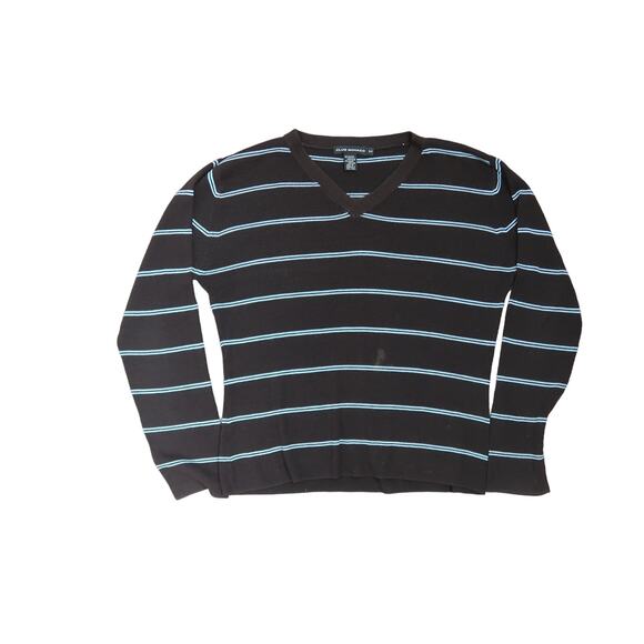 Vintage 90s Club Monaco brown and blue striped knit v-neck sweater Women S - Picture 1 of 6